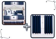 Kit Protetor Berço Completo Menino Coroinha Realeza Marinho + Cortina Marinho 1,5m 12 peças