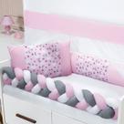 Kit Protetor Berço Normal Nuvem Estrela Lua Rosa Menina 6 Peças Pronta entrega