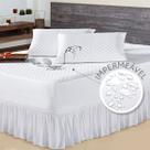 Kit Protetor de Colchão Casal Padrão e 2 Porta Travesseiro Impermeável + Saia Box Branco
