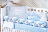 Kit Protetor Mini Berço Menino Trançado Nuvem Azul Chuva de Amor 10 peças