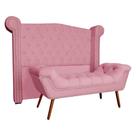 Kit Provença Cabeceira De Cama Box e Calçadeira Baú Casal 140 cm Veludo Rosa Sj Móveis e Decoração