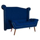 Kit Provença Cabeceira De Cama Box e Calçadeira Baú Casal Queen 160 cm Veludo Azul Marinho Sj Móveis e Decoração