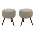 Kit Puff Banqueta Redondo Decorativo Tecido Bege Pés Madeira Palito Kit Puff Banqueta Redondo Decorativo Tecido Bege Pés Madeira Palito