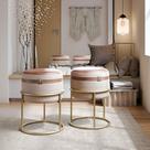 Kit Puff Beje Minimalista material sintético e Linho com Estrutura de Ferro 45x32 2 Unidades Dallas