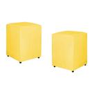 Kit Puff Quadrado Para Escritório Veludo Amarelo - Vallisa Decor