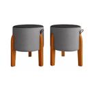 Kit Puff Redondo Couro Preto/Cinza