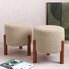 kit Puff Redondo Luxo Decorativo Charme com Pés de madeira Linho Bege kit Puff Redondo Luxo Decorativo Charme com Pés de madeira Linho Bege