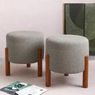 Kit Puff Redondo Luxo Decorativo Charme com Pés de madeira Linho Cinza Kit Puff Redondo Luxo Decorativo Charme com Pés de madeira Linho Cinza