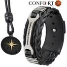 Kit Pulseira Ajustável Couro Preto Masculino Força e Colar Cordão Bússola Kit Pulseira Ajustável Couro Preto Masculino Força e Colar Cordão Bússola