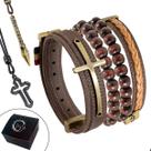 Kit Pulseira Cruz Bracelete Colar Ajustável Crucifixo