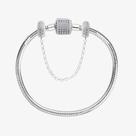 Kit Pulseira de Berloque Tambor Cravejada e Corrente de Segurança Cravejadas Prata 925