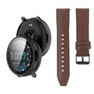 Kit Pulseira de Couro + Capa Protetora Compatível com Amazfit Active Max Cor:Marrom - Capa Preta