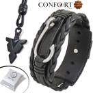 Kit Pulseira de Couro Masculina Anzol Marrom e Colar Asa Flecha Ajustável Kit Pulseira de Couro Masculina Anzol Marrom e Colar Asa Flecha Ajustável