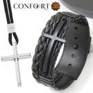 Kit Pulseira de Couro Masculina Cruz All Black e Colar Cruz Ajustável Kit Pulseira de Couro Masculina Cruz All Black e Colar Cruz Ajustável