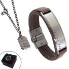 Kit Pulseira de Couro Masculina Melhor Pai + Colar Corrente Meu Héroi Dia dos Pais - GRANADO ACESSÓRIOS
