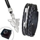 Kit Pulseira de Couro Masculina Tubinho + Colar Ponta de Flecha Ajustável