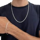 Kit Pulseira e Corrente Masculina 3x1 3mm 60cm de Prata 925 Legítima Maciça Italiana Original