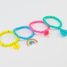 Kit Pulseira Infantil Colorida Pingente Unicórnio Pompom