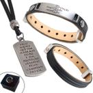 Kit Pulseira Pai Inspiração Proteção Respeito de Couro Ajustável + Colar