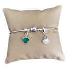 kit Pulseira Prata 925 Revestida Berloques Coração Bolsinha