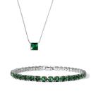 Kit Pulseira Riviera Verde Colar com Zircônia