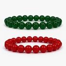 Kit Pulseiras Jade Verde e Vermelha 8mm Pedra Natural Unissex
