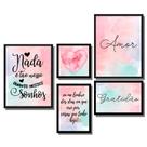 Kit Quadro Decorativo 5 Peças Amor Love Empatia Fé Gratidão Versos