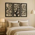 Kit Quadro Decorativo Árvore da Vida 3 Peças - Mdf 3mm Preto Fosco
