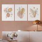 Kit Quadro Decorativo Boho Folhas Tons De Bege Mold Branca