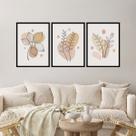 Kit Quadro Decorativo Boho Folhas Tons De Bege Mold Preta