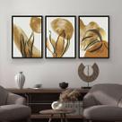 Kit Quadro Decorativo Folha Dourada Moldura Preta