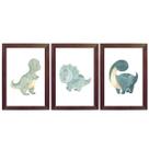 Kit Quadro Decorativo Infantil Dinossauro Aquarela Azul