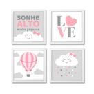 Kit Quadro Decorativo Infantil Nuvem Balão Love Sonhe Alto