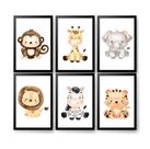 Kit Quadro Decorativo Infantil Quarto bebê safari aquarelado
