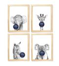 Kit quadro decorativo infantil safari balão azul escuro quarto criança enxoval bebê