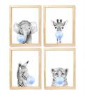 Kit quadro decorativo infantil safari balão azul quarto criança enxoval bebê