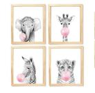 Kit quadro decorativo infantil safari balão rosa quarto criança enxoval bebê