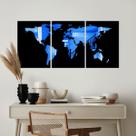 Kit Quadro Decorativo Mapa Mundi Azul