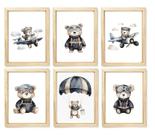 Kit quadro infantil urso aviador aquarela decorativo quarto criança bebê menino