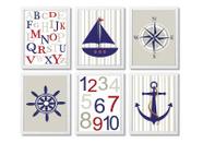 Kit quadro nautica decorativo quarto criança enxoval bebê personalizado infantil com moldura e vidro