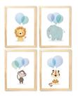 Kit quadro safari balão azul decorativo quarto criança bebê enxoval