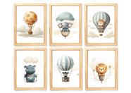 Kit quadro safari balão infantil decorativo quarto bebê enxoval criança