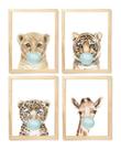 Kit quadro safari balão verde decorativo quarto criança bebê enxoval