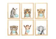 Kit quadro safari real balão azul infantil decorativo quarto criança enxoval bebê menino
