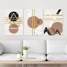 Kit Quadros Abstratos Dourado Marmore Sala 3 Peças 20x28cm