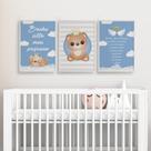 Kit Quadros Bebê Menino Urso Sonhe Alto Azul 3 Peças 20x28cm Kit Quadros Bebê Menino Urso Sonhe Alto Azul 3 Peças 20x28cm