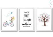 Kit quadros decorativos bicicleta árvore flores menina rosa