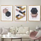 Kit Quadros Decorativos Hexágono Ouro Moldura Mel