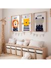 Kit Quadros Decorativos Infantil Fofo Animais Amor Fé Gratidão Divertido 3 Peças
