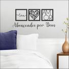 Kit Quadros Decorativos Love Amor Coração Frase Abençoados por Deus Mdf 3mm